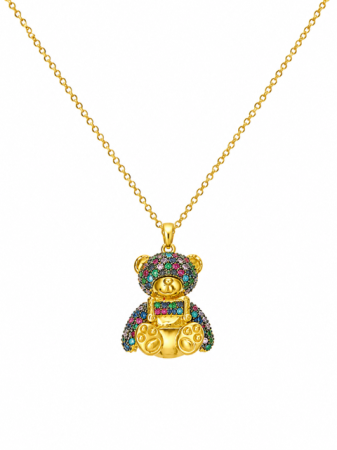 TOATE PRODUSELE - Colier Auriu Cu Pandantiv Teddy Bear Multicolor