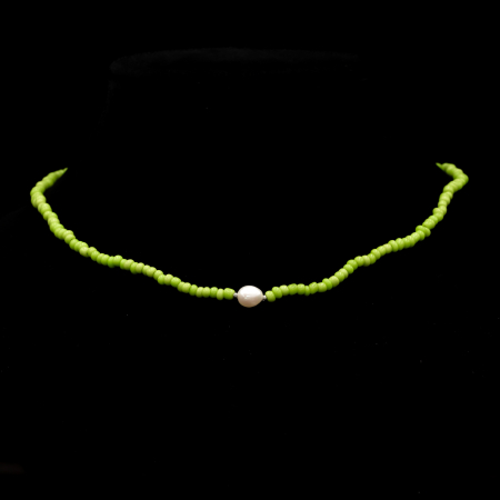 COLIERE - Colier Boho Din Mărgele Verzi Și Pandantiv Perlă