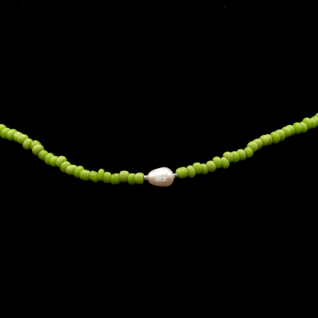 Colier Boho Din Mărgele Verzi Și Pandantiv Perlă [2]