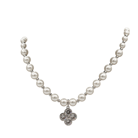COLIERE - Colier De Perle Placat Cu Aur Alb Cu Pandantiv Floare