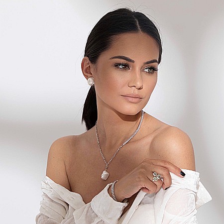 Colier Din Zale Mici, Cristale Zirconia Și Pandantiv Perlă De Cultură [1]