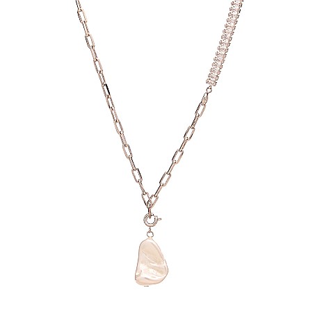 COLIERE - Colier Din Zale Mici, Cristale Zirconia Și Pandantiv Perlă De Cultură