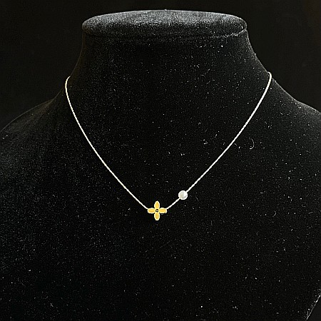 BIJUTERII - Colier Auriu Flower + Pearl