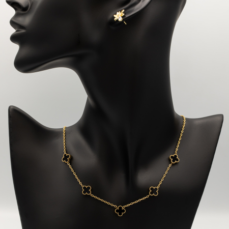 COLIERE - Colier Placat Cu Aur Galben Cu Pandantive Alhambra Negre