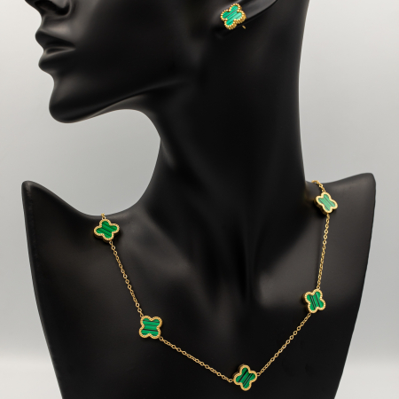 COLIERE - Colier Placat Cu Aur Galben Cu Pandantive Alhambra Verzi