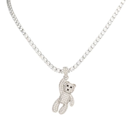 NOUTĂȚI - Colier Tennis Placat Cu Aur Alb Și Zirconia Cubică Dangling Teddy Love