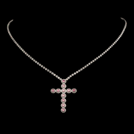 COLIERE - Colier Tennis Cu Pandantiv Cruce Cu Cristale Roz