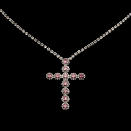 Colier Tennis Cu Pandantiv Cruce Cu Cristale Roz [1]