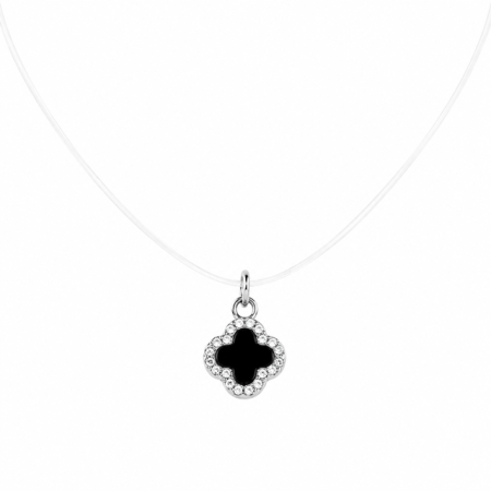 COLECȚIA BIJUTERII FLORI ALHAMBRA - Colier Transparent Cu Pandantiv Alhambra Black&Silver