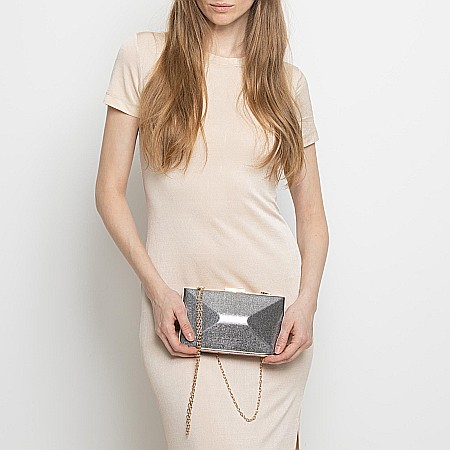 GENȚI - Geantă Clutch Gri Metalic-ELCGE0134S