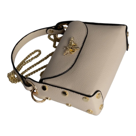 Geantă Mini Piele Naturală Cu Accesoriu Albină Beige [2]