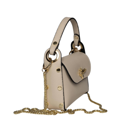 Geantă Mini Piele Naturală Cu Accesoriu Albină Beige [1]