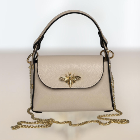 NOUTĂȚI - Geantă Mini Piele Naturală Cu Accesoriu Albină Beige