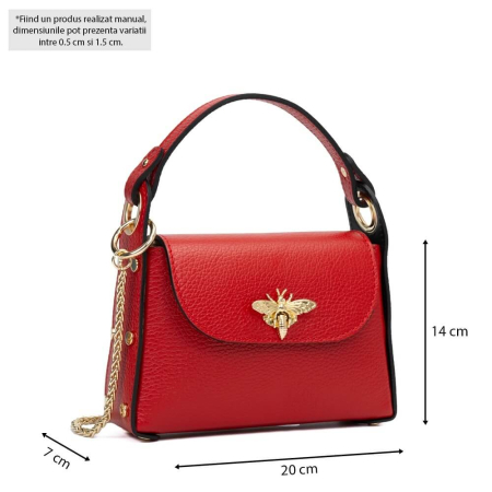 REDUCERI - Geantă Mini Piele Naturală Cu Accesoriu Albină Passion Red