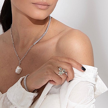 INELE TENNIS - Inel Reglabil Argint Cu 3 Pietre Prețioase