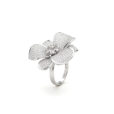 Inel Reglabil Argintiu Crystal Flower [1]