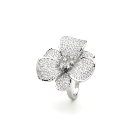 INELE - Inel Reglabil Argintiu Crystal Flower