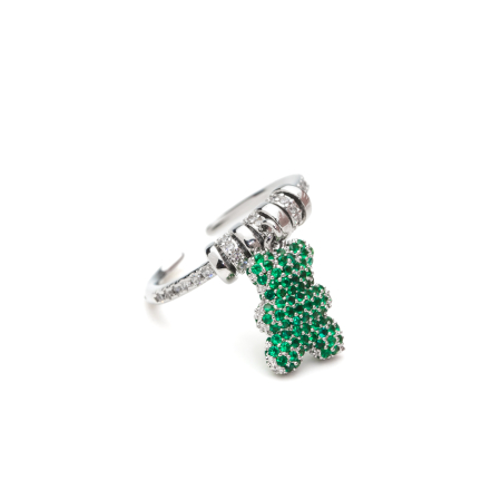 INELE - Inel Reglabil Argintiu Green Teddy Bear