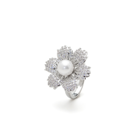 Inel Reglabil Argintiu Pearl Flower [1]