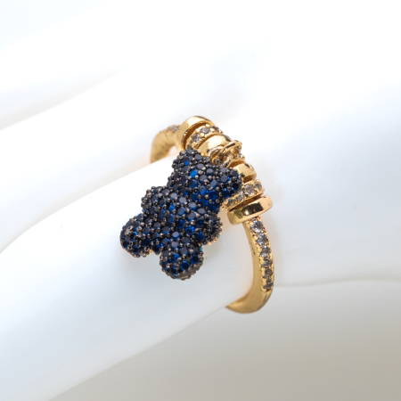 Inel Reglabil Auriu Blue Teddy Bear [2]