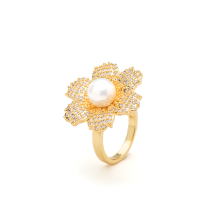 Inel Reglabil Auriu Pearl Flower [1]