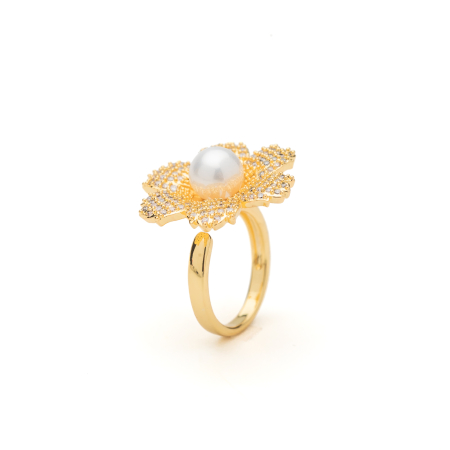 Inel Reglabil Auriu Pearl Flower [2]