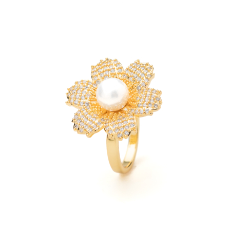 INELE - Inel Reglabil Auriu Pearl Flower