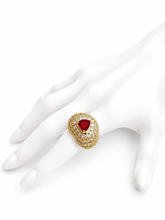 TOATE PRODUSELE - Inel Reglabil Gold Cu Cristale Red Heart