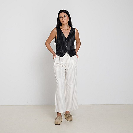 OUTLET - Pantaloni Albi Cu Dungi