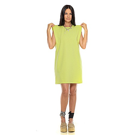 REDUCERI - Rochie Verde Măr Cu Umeri Supradimensionați