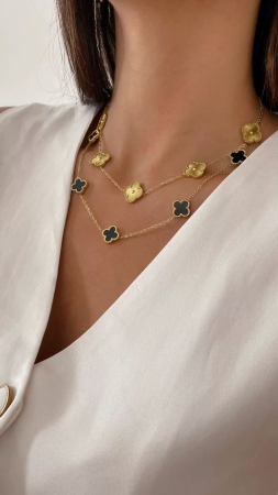 NOUTĂȚI - Set 2 Coliere Alhambra Cu 5 Pandantive Gold&Emerald Green