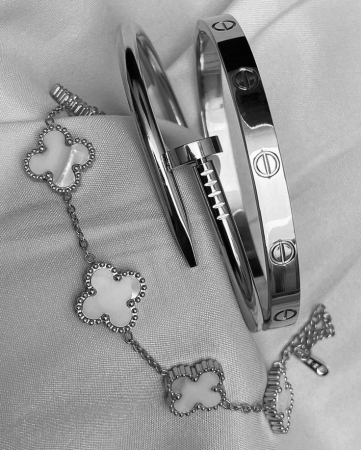 BIJUTERII - Set 3 Brățări CUI+ LOVE+ Alhambra Silver Glam