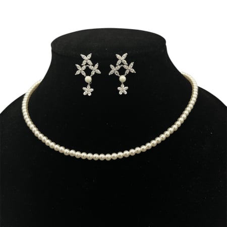 NOUTĂȚI - Set Cercei Argint Și Colier Imitație De Perle Opulent