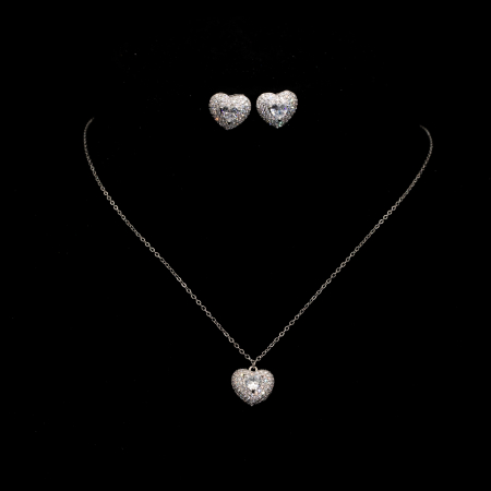 SETURI BIJUTERII - Set Strălucitor Placat Cu Aur Alb Cercei Și Colier Silver Love