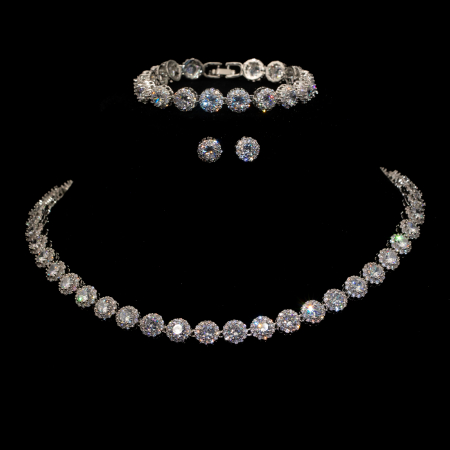 Set Tennis Strălucitor Placat Cu Aur Alb Colier, Brățară Și Cercei [1]