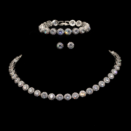 BRĂȚĂRI - Set Tennis Strălucitor Placat Cu Aur Alb Colier, Brățară Și Cercei