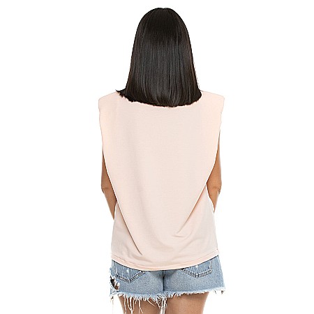 Tricou Culoare Piersică Cu Umeri Supradimensionați [2]