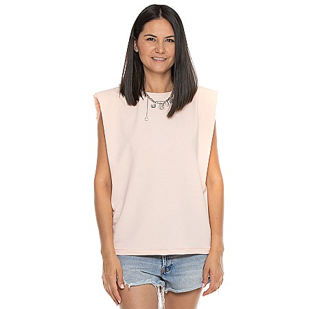 REDUCERI - Tricou Culoare Piersică Cu Umeri Supradimensionați