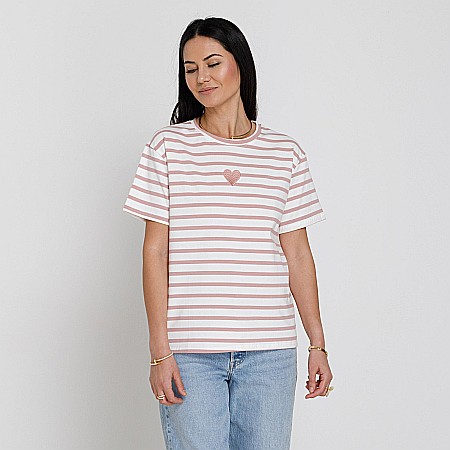 OUTLET - Tricou Love Cu Dungi Roz