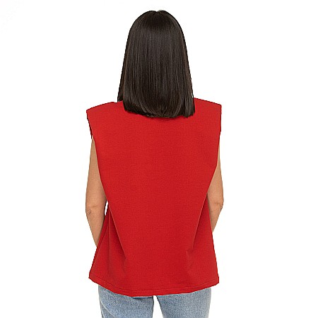 Tricou Roșu Cu Umeri Supradimensionați [3]