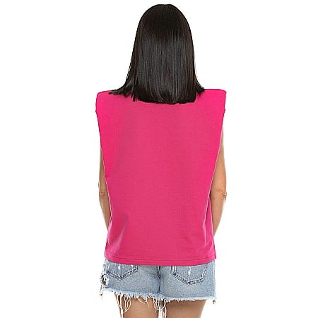 Tricou Roz Ciclam Cu Umeri Supradimensionați [2]