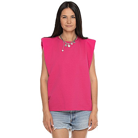 TOATE PRODUSELE - Tricou Roz Ciclam Cu Umeri Supradimensionați