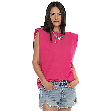 Tricou Roz Ciclam Cu Umeri Supradimensionați [3]