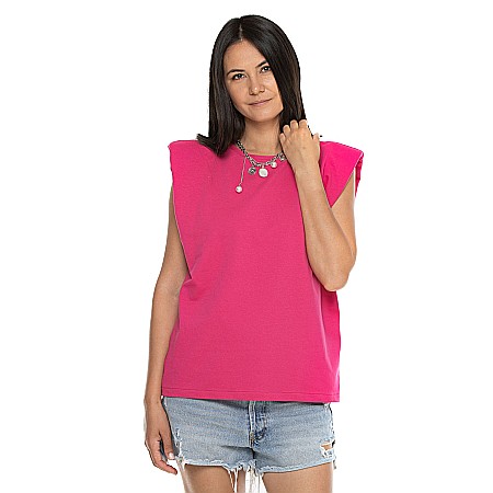 Tricou Roz Ciclam Cu Umeri Supradimensionați [1]