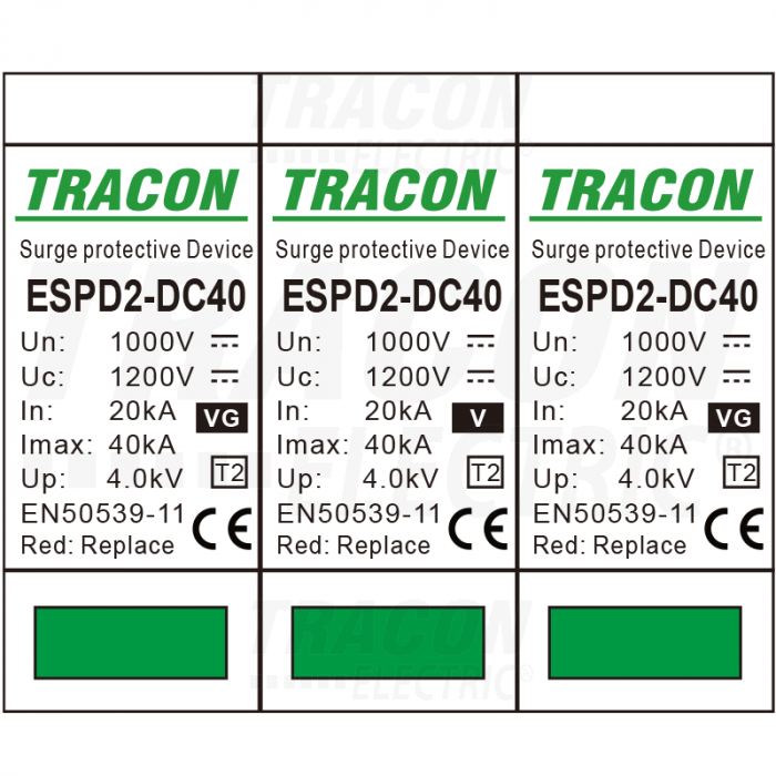 Descarcator de supratensiune pentru instalatii fotovoltaice T2 ESPD2-DC40-1000 TRACON [2]