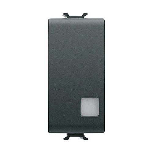 GW12133 Buton cu revenire iluminabil cu lentila 1P NO 16A 1 modul CH/Negru Satin [1]
