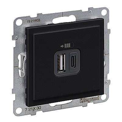 Incarc USB dublu, Tip A+C, negru Legrand New Suno [1]
