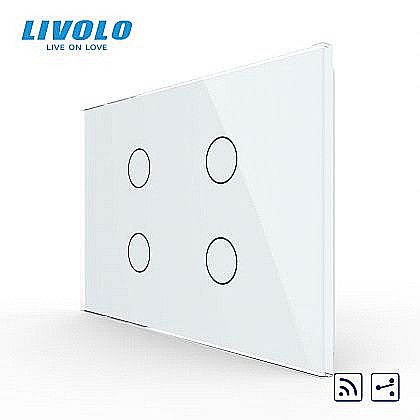 Intrerupator cvadruplu, standard italian, cap scara / cap cruce, control telecomanda RF, cu panou sticla, 3M alb [1]