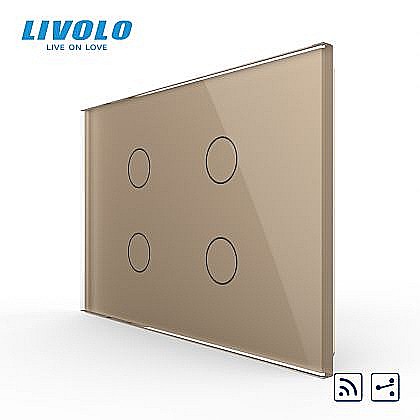 Intrerupator cvadruplu, standard italian, cap scara / cap cruce, control telecomanda RF, cu panou sticla, 3M auriu [1]
