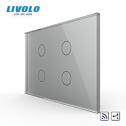 Intrerupator cvadruplu, standard italian, cap scara / cap cruce, control telecomanda RF, cu panou sticla, 3M gri [1]